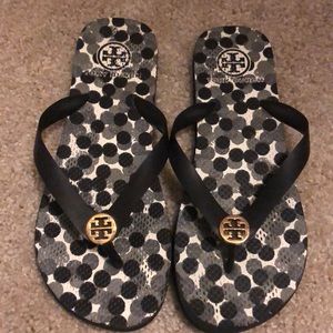Black and White Tory Burch Flip Flops